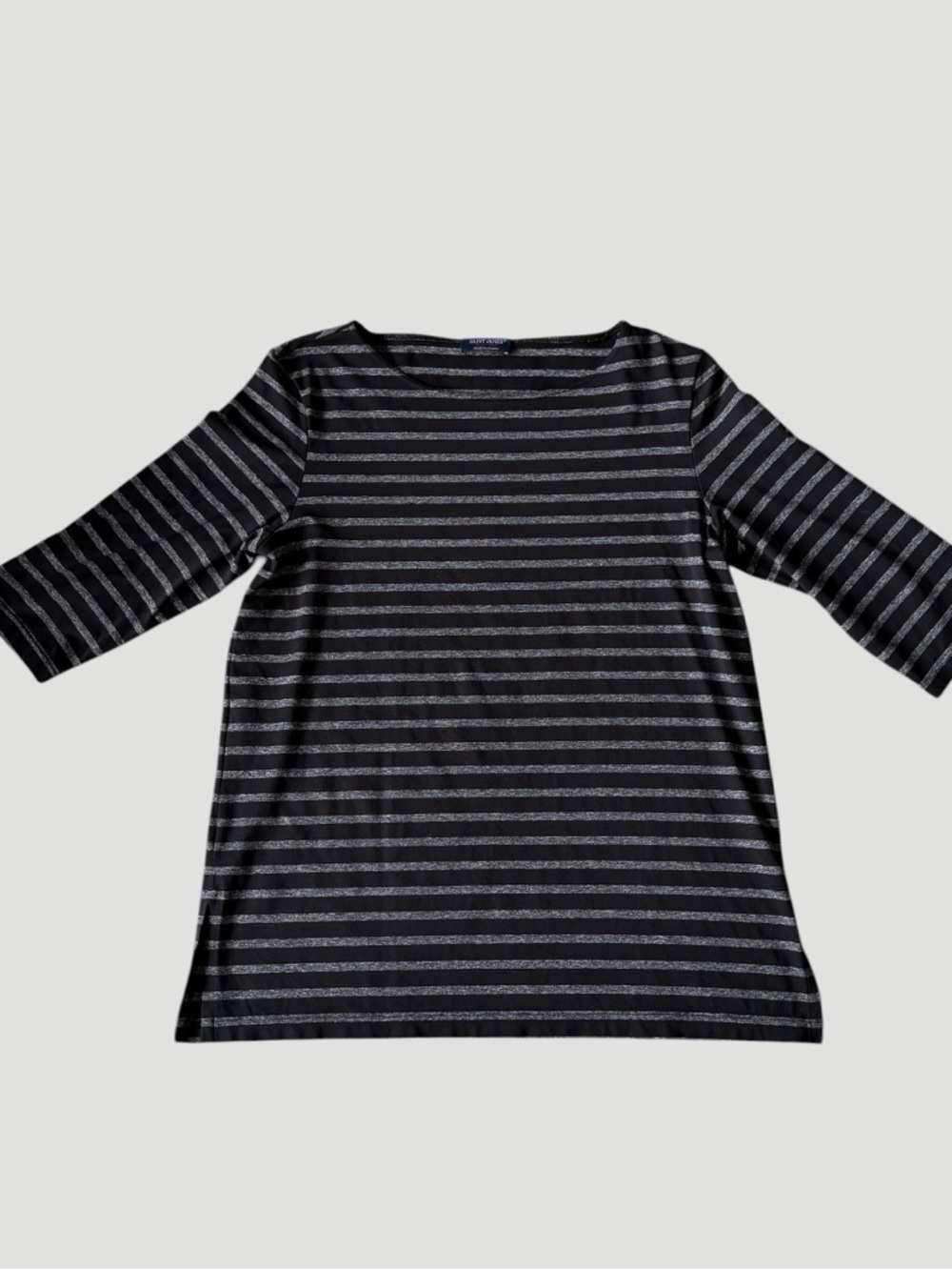 Saint James Striped Boatneck 3/4 Sleeve Tunic anti UV Top Sz 12 Black & Gray